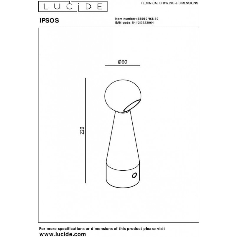 Lampa na stolik przenośna Ipsos LED czarna Lucide