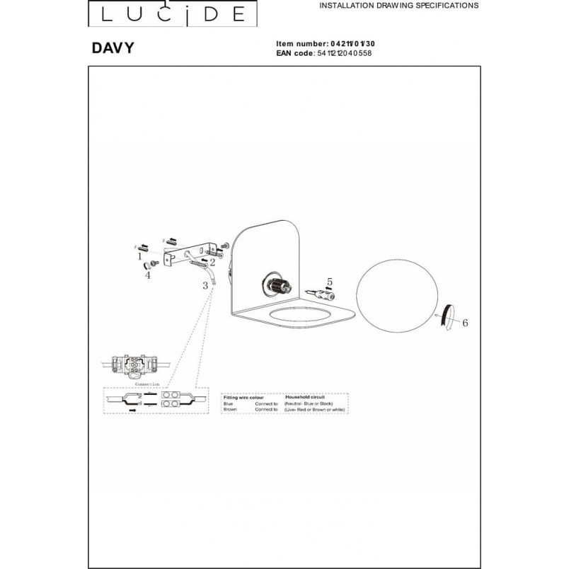 Kinkiet szklana kula do łazienki Davy opal / czarny Lucide