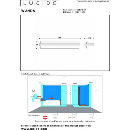Kinkiet łazienkowy nad lustro Wanda LED 3000K 45cm czarny Lucide