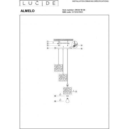 Lampa wisząca dekoracyjna potrójna Almelo III 45cm czarny / matowe złoto / mosiądz Lucide