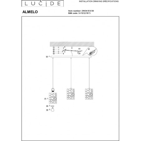 Lampa wisząca dekoracyjna na listwie Almelo III 92cm czarny / matowe złoto / mosiądz Lucide