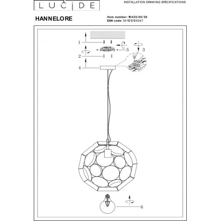 Lampa wisząca kula modern Hannelore 40cm czarna Lucide