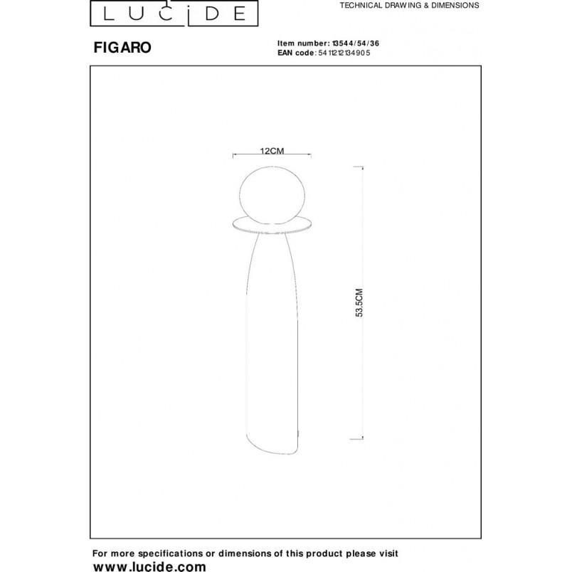 Lampa stołowa ceramiczna ze szklaną kulą Figaro 12cm H53,5cm opal / szary Lucide
