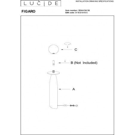 Lampa stołowa ceramiczna ze szklaną kulą Figaro 12cm H53,5cm opal / szary Lucide