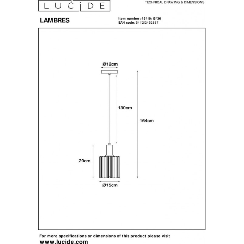 Lampa wisząca Lambres 15cm czarna Lucide