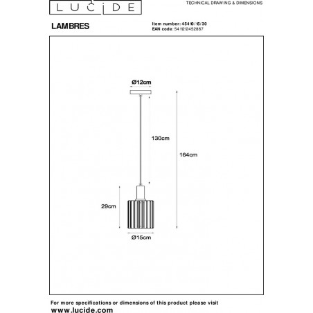 Lampa wisząca Lambres 15cm czarna Lucide