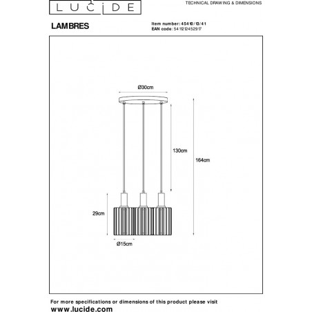 Lampa wisząca potrójna Lambres 40cm taupe Lucide