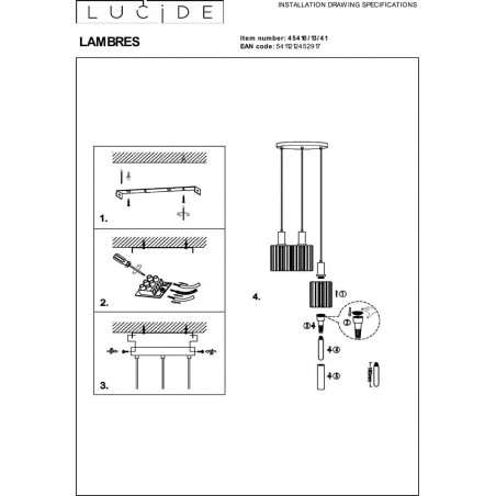 Lampa wisząca potrójna Lambres 40cm taupe Lucide