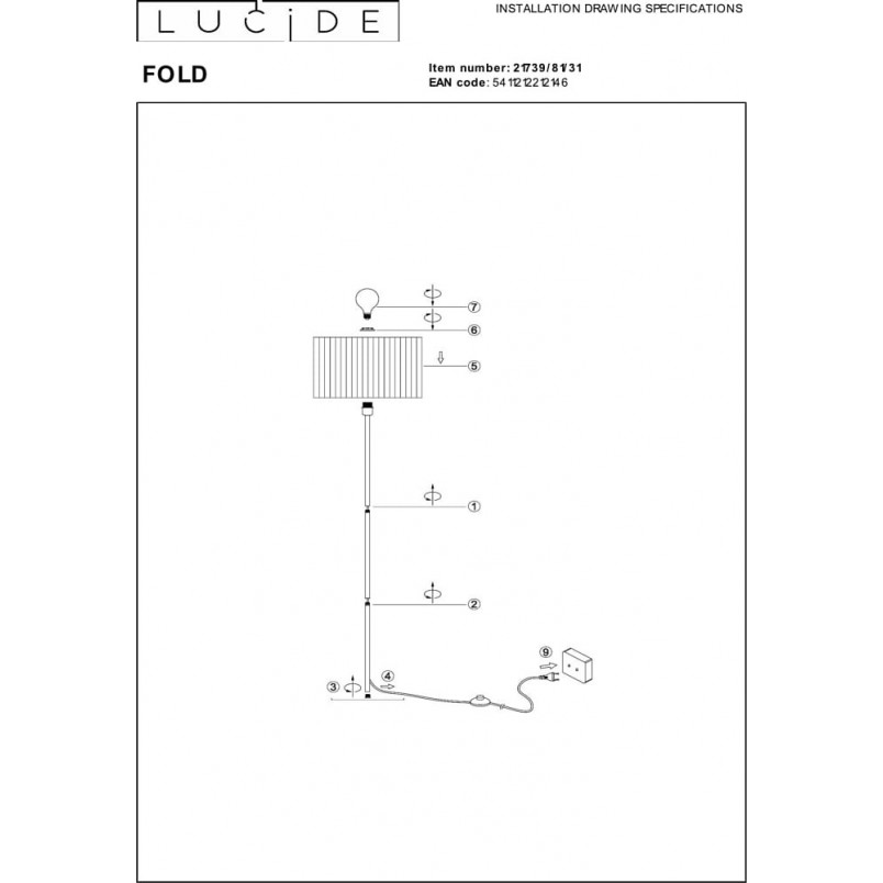 Lampa podłogowa japandi Fold 45cm H150cm biały / czarny Lucide