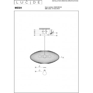 Lampa wisząca ażurowa Mesh 85cm matowe złoto / mosiądz Lucide