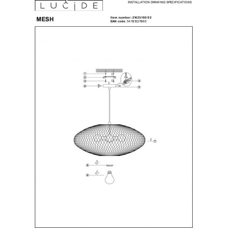 Lampa wisząca ażurowa Mesh 85cm matowe złoto / mosiądz Lucide