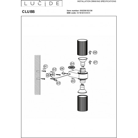 Kinkiet ryflowany góra-dół Clubs czarny Lucide