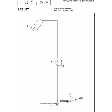 Lampa podłogowa do czytania Lesley 130cm taupe Lucide