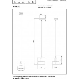 Lampa betonowa wisząca loft Ninja 22,5cm szara Lucide