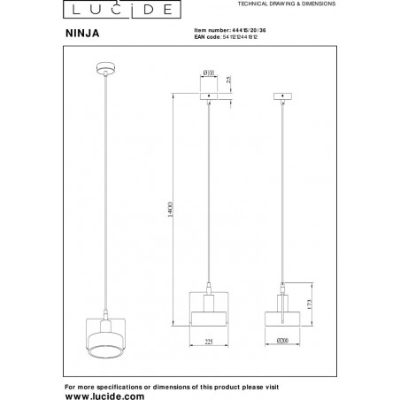 Lampa betonowa wisząca loft Ninja 22,5cm szara Lucide