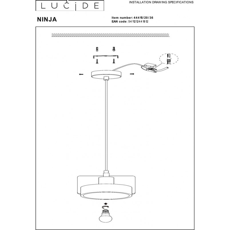 Lampa betonowa wisząca loft Ninja 22,5cm szara Lucide