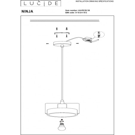 Lampa betonowa wisząca loft Ninja 22,5cm szara Lucide