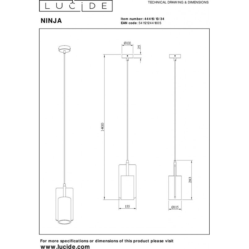Lampa betonowa wisząca loft Ninja 15,5cm żółta Lucide