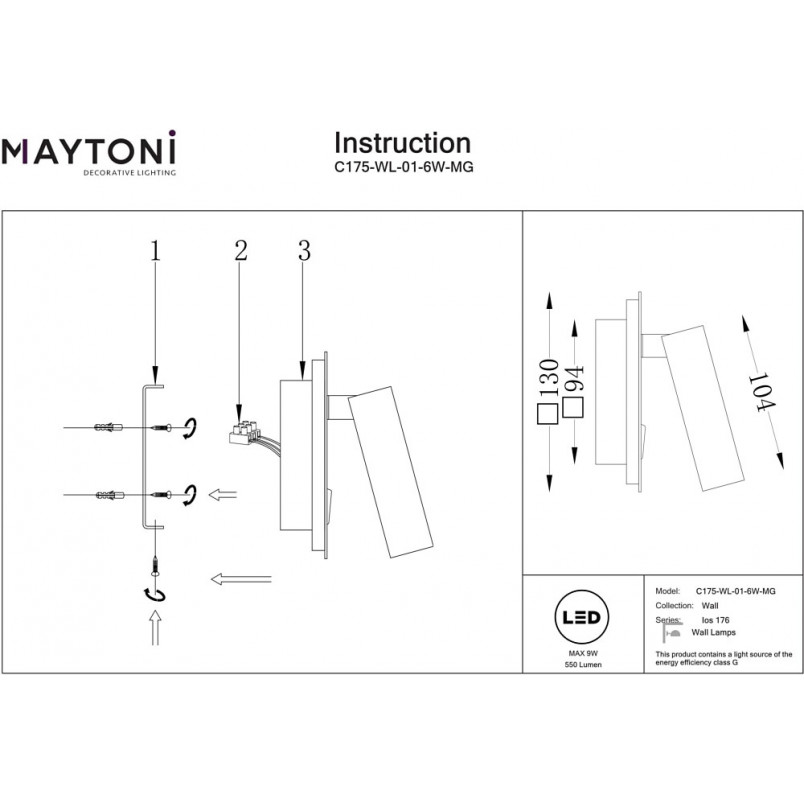 Kinkiet podwójny z włącznikiem Ios 176 Square LED matowe złoto Maytoni