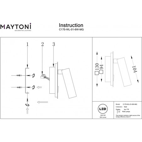 Kinkiet podwójny z włącznikiem Ios 176 Square LED matowe złoto Maytoni