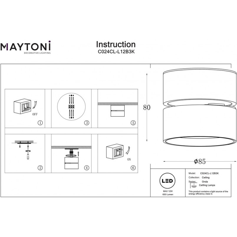 Reflektor kierunkowy Onda LED 3000K 8,5cm czarny Maytoni