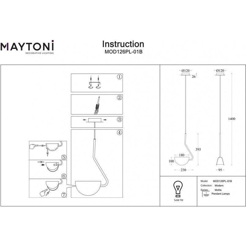 Lampa wisząca designerska Mollis 23cm czarna Maytoni