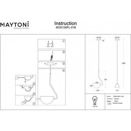 Lampa wisząca designerska Mollis 23cm czarna Maytoni