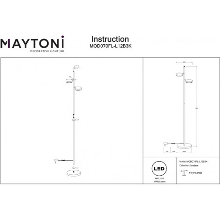 Lampa podłogowa podwójna ze ściemniaczem Fad LED czarna Maytoni