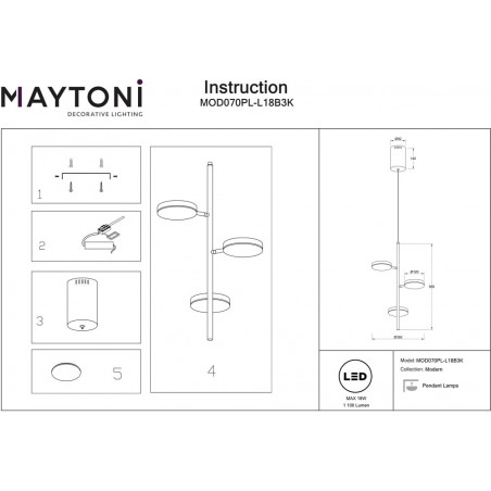 Lampa wisząca potrójna z regulowanymi kloszami Fad LED III 35cm czarna Maytoni