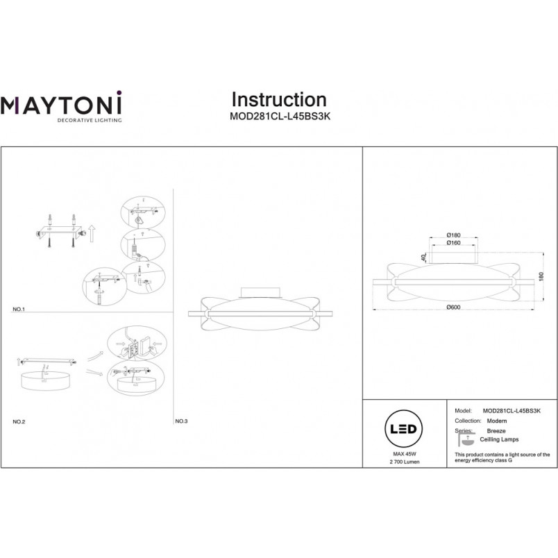 Plafon modern glamour Breeze LED 3000K 60cm przeźroczysty / mosiądz Maytoni
