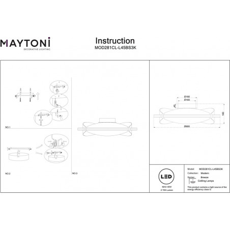 Plafon modern glamour Breeze LED 3000K 60cm przeźroczysty / mosiądz Maytoni