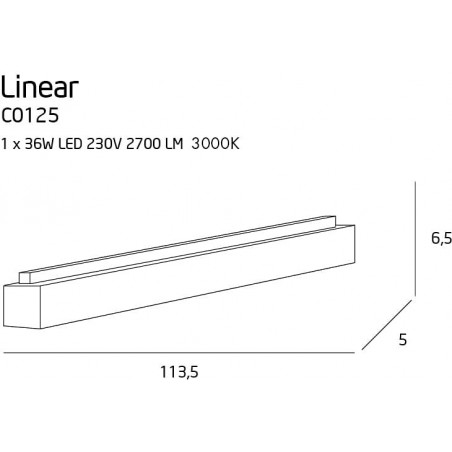 Plafon podłużny Linear LED 113cm 3000K biały MaxLight