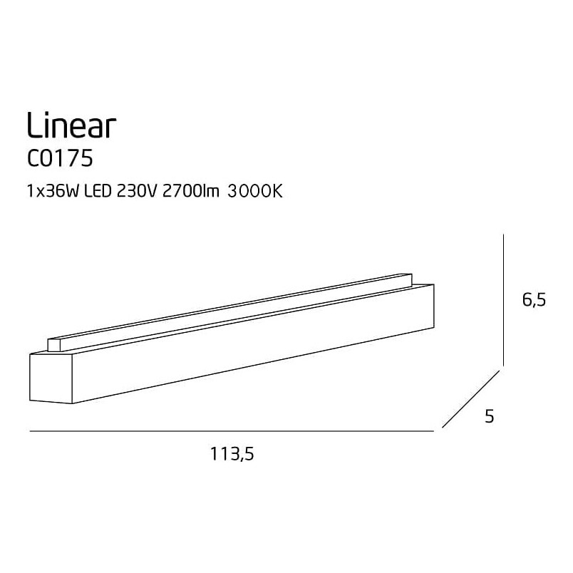 Plafon podłużny Linear LED 3000K 113cm czarny MaxLight