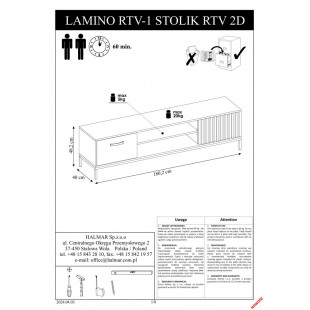 Szafka rtv na nóżkach z lamelami Lamino 180x40cm dąb craft/czarny Halmar