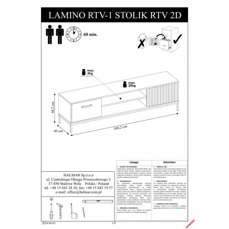Szafka rtv na nóżkach z lamelami Lamino 180x40cm dąb craft/czarny Halmar