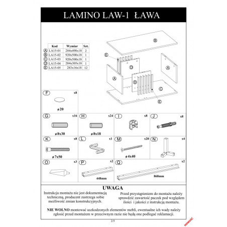 Stolik na nóżkach z półka i lamelami Lamino 92x50cm dąb craft/czarny Halmar