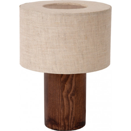 Lampa stołowa japandi na drewnianej podstawie Tachina 15cm H20,5cm len Lucide