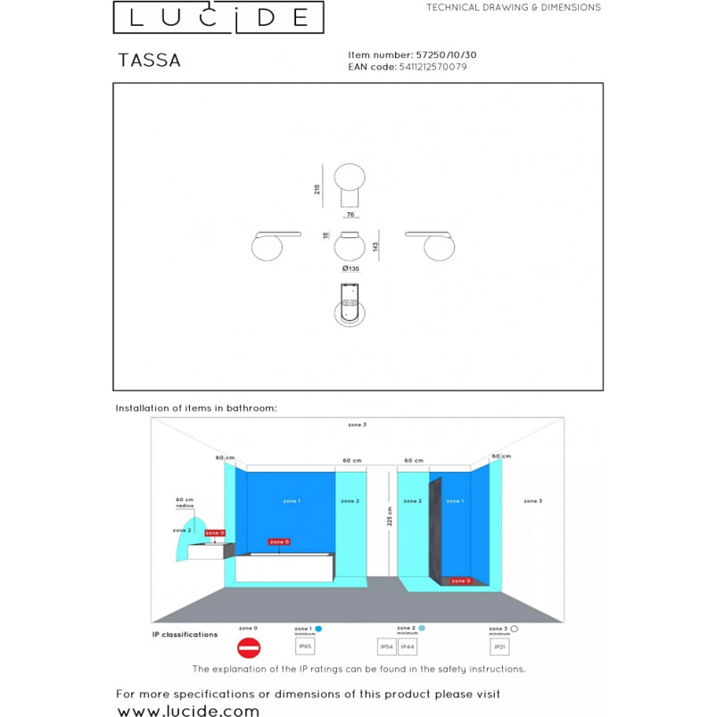 Kinkiet łazienkowy szklana kula Tassa LED 14,3cm opal / czarny Lucide