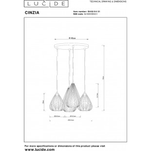 Lampa wisząca porcelanowa potrójna Cinzia 55,5cm biała Lucide