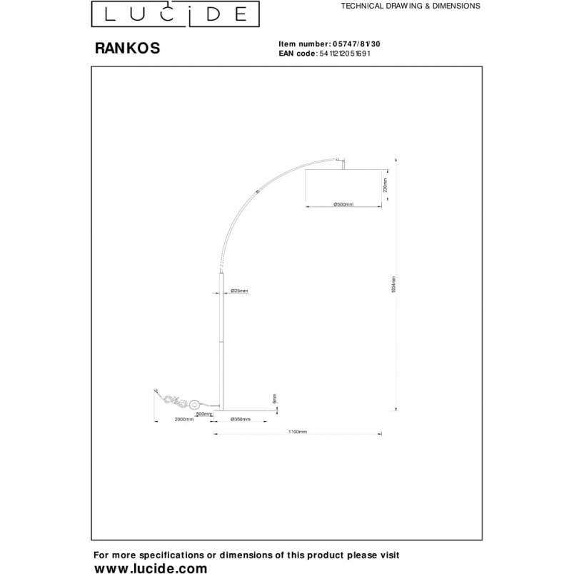 Lampa podłogowa łukowa Rankos 110cm H185cm rdzawy brąz / czarny Lucide