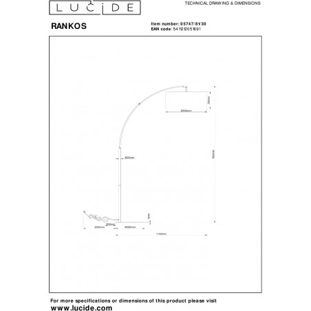 Lampa podłogowa łukowa Rankos 110cm H185cm rdzawy brąz / czarny Lucide