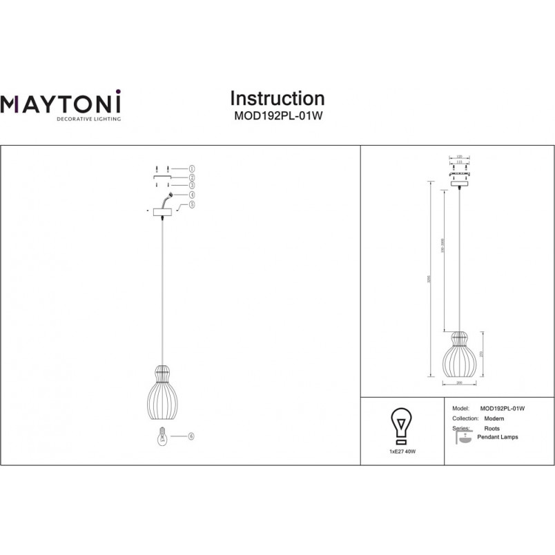 Lampa wiszące ze sklejki Roots II 20cm Maytoni