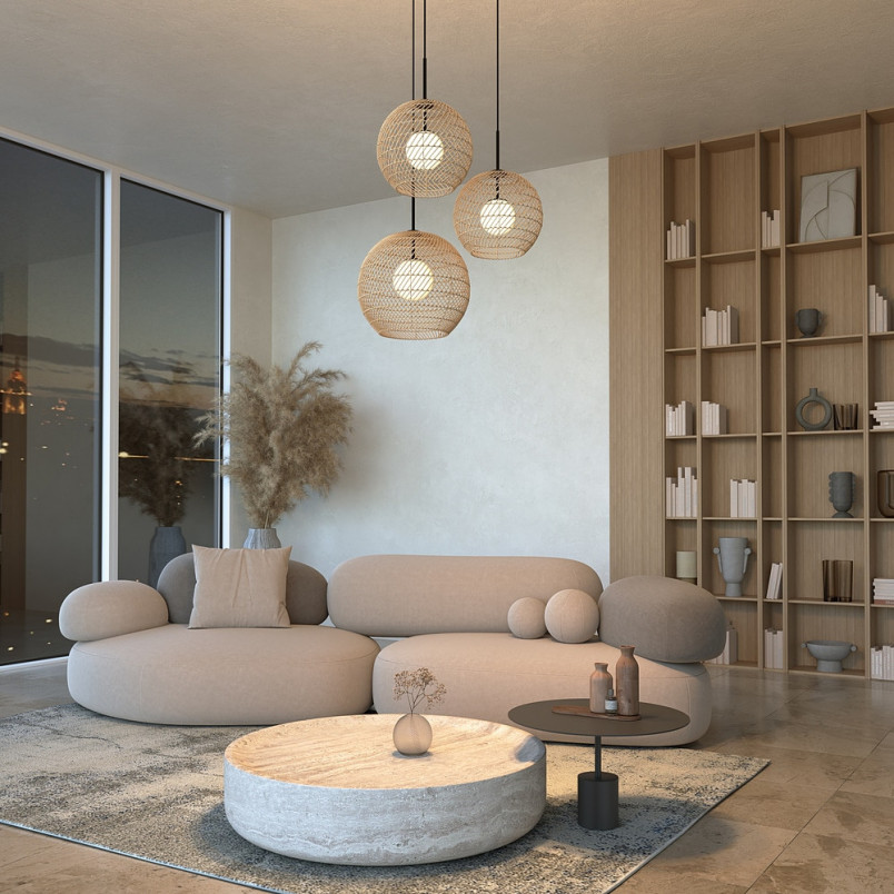 Lampa wisząca rattanowa kula boho Cane 40cm naturalna Maytoni