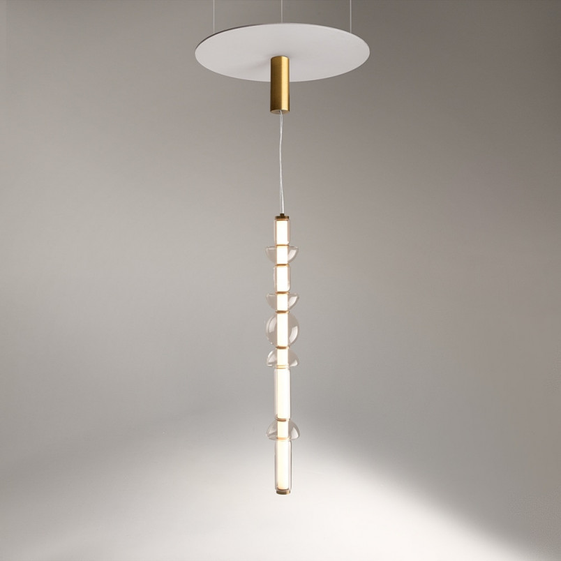 Lampa wisząca szklana podłużna Cosmo LED 98cm przeźroczysto-mosiężna Maytoni