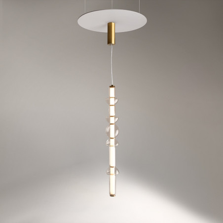 Lampa wisząca szklana podłużna Cosmo LED 98cm przeźroczysto-mosiężna Maytoni
