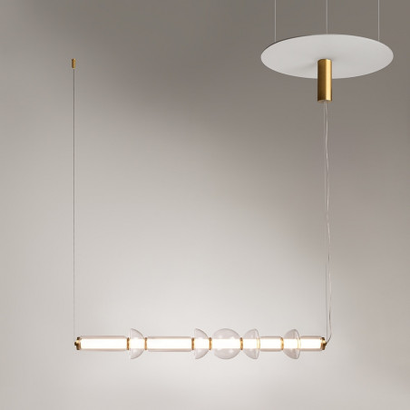 Lampa wisząca szklana podłużna Cosmo LED 98cm przeźroczysto-mosiężna Maytoni