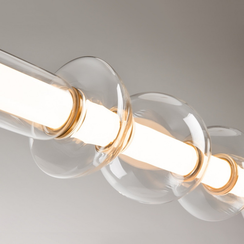 Lampa wisząca szklana podłużna Cosmo LED 98cm przeźroczysto-mosiężna Maytoni