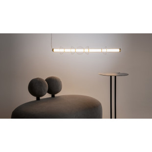 Lampa wisząca szklana podłużna Cosmo LED 98cm przeźroczysto-mosiężna Maytoni
