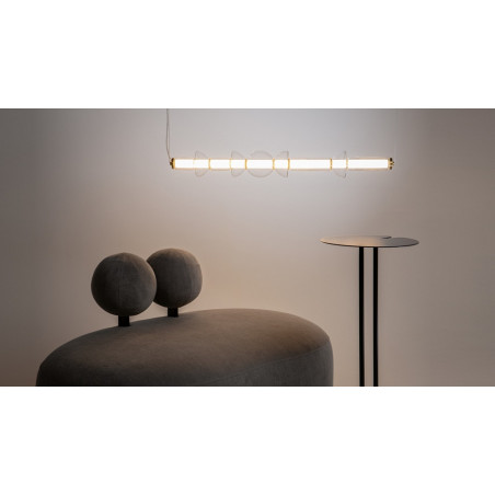 Lampa wisząca szklana podłużna Cosmo LED 98cm przeźroczysto-mosiężna Maytoni