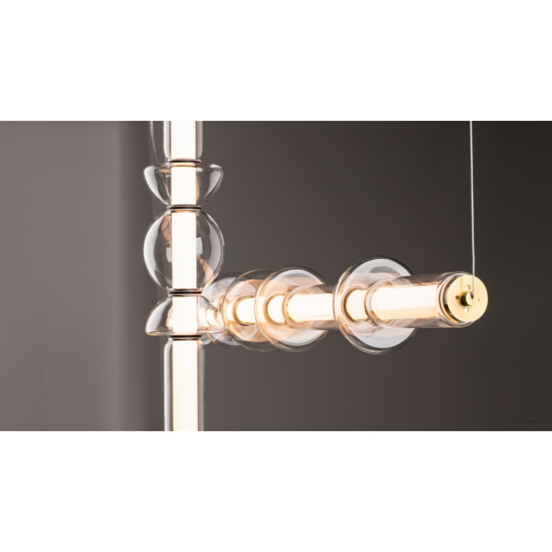 Lampa wisząca szklana podłużna Cosmo LED 98cm przeźroczysto-mosiężna Maytoni